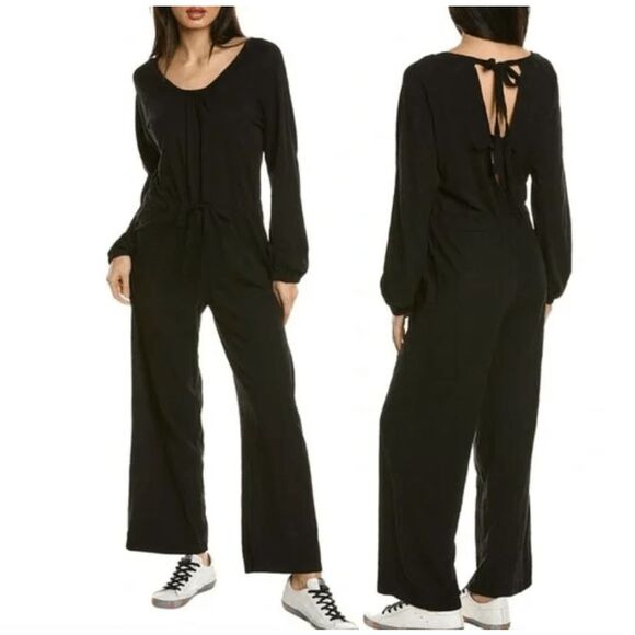 NEW! Wilt Gathered Wide Leg Tie Back Black Jersey Jumpsuit Oversized Size XS - Picture 1 of 14